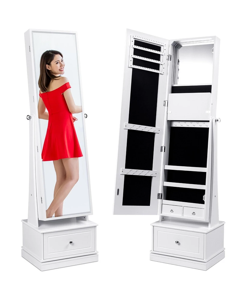 Best Choice Products 360 Swivel Standing Mirrored Jewelry Cabinet, Led-Lit Makeup Organizer w/ Mirror - White