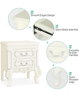 Tribesigns Nightstand, End Table with 2 Drawers, Carved Bedside Tables, Side Table for Bedroom, Living Room, Classic Bedroom Furniture, Night Stand