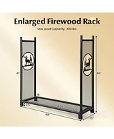 Skonyon 4 Feet Firewood Rack Stand with Mesh Sides