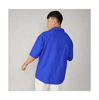 Men's Royal Blue Textured Geometric Oversized Shirt