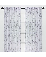 Chanasya Premium 2-Panel Floral Textured Sheer Curtain Panels - 3-in-1 Back Tab, Rod Pocket