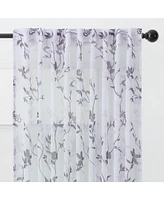 Chanasya Premium 2-Panel Floral Textured Sheer Curtain Panels - 3-in-1 Back Tab, Rod Pocket