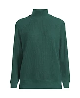 Lands' End Women's Waffle Relaxed Long Sleeve Mock Neck Pullover