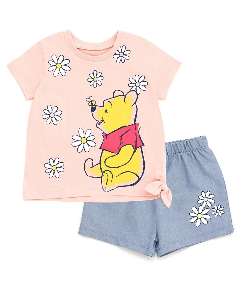 Winnie the Pooh Toddler Girls Disney Lilo & Stitch Classics Princess Mermaid T-Shirt and Chambray Shorts Outfit Set