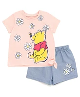 Winnie the Pooh Toddler Girls Disney Lilo & Stitch Classics Princess Mermaid T-Shirt and Chambray Shorts Outfit Set