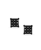 Bling Jewelry Black On Black Invisible Cut Square Cz Checkboard Cubic Zirconia Prong Basket Set Stud Earrings Sterling Silver