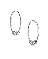 Bling Jewelry Balinese Tribal Ball Bead Continuous Circle Bohemian Boho Tribal Endless Bali Hoop Earrings For Women .925 Sterling Silver 1.5 Inch Diam