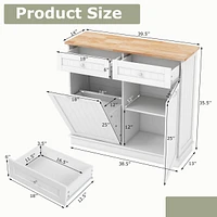 Costway Wooden Kitchen Trash Cabinet Tilt Out Bin Holder with Drawer & Storage Shelf