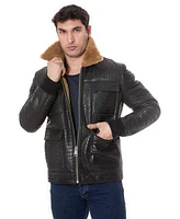 Furniq Uk Men's Shearling Bomber Jacket, Brown Crocodile Emboss with Ginger Wool