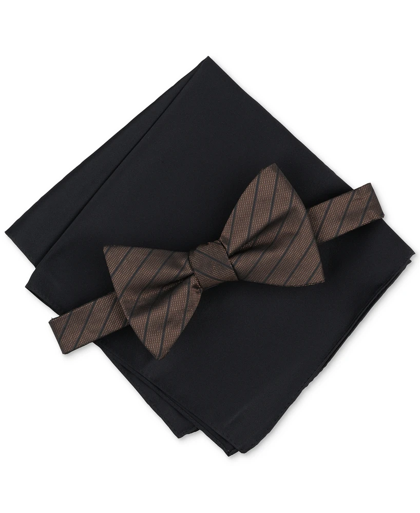 Alfani Men's Kent Stripe Bow Tie & Solid Pocket Square Set, Created for Macy's