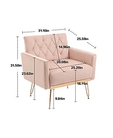 Mondawe Mustard Yellow Velvet Armchair Single Sofa Modern Tufted Upholstered Side Reading Chairs