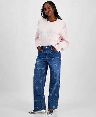 And Now This Women's Bow-Print Straight-Leg Jeans, Exclusively for Macy's