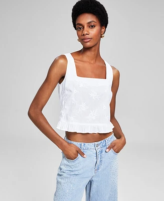 And Now This Women's Embroidered Ruffled-Hem Top, Created for Macy's