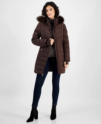 Michael Kors Women's Faux-Fur-Trim Hooded Puffer Coat, Created for Macy's