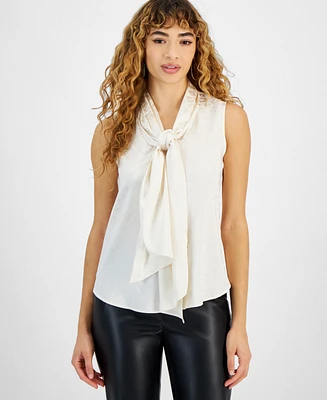 Bar Iii Women's Sleeveless Tie-Neck Blouse, Created for Macy's