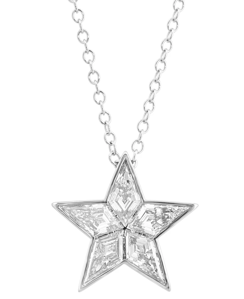 Effy Lab Grown Diamond Fancy-Cut Star Pendant Necklace (1 ct. t.w.) in 14k White Gold, 17" + 2" extender