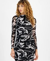 Bar Iii Women's Abstract Print Mesh Midi Dress, Created for Macy's