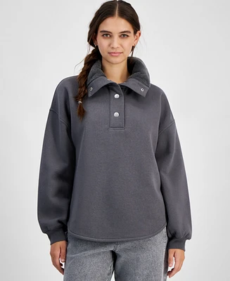 Planet Heart Juniors' Faux-Fur Collar Fleece Henley