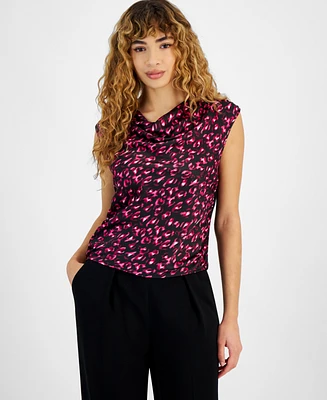 Bar Iii Women's Printed Cowlneck Blouse, Created for Macy's