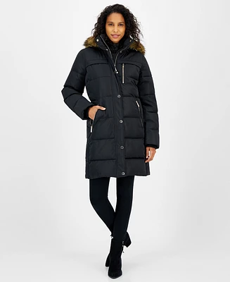 Michael Kors Women's Faux-Fur-Trim Hooded Puffer Coat, Created for Macy's