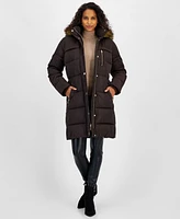 Michael Kors Women's Faux-Fur-Trim Hooded Puffer Coat, Created for Macy's