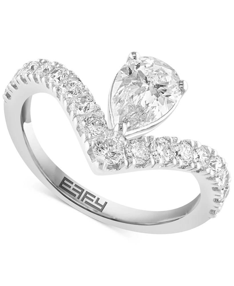 Effy Lab Grown Diamond Pear & Round Chevron Ring (1-5/8 ct. t.w.) in 14k White Gold