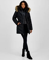 Michael Kors Women's Bibbed Faux-Fur-Trim Hooded Puffer Coat
