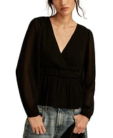 Lucky Brand Women's Long-Sleeve Pleated V-Neck Top