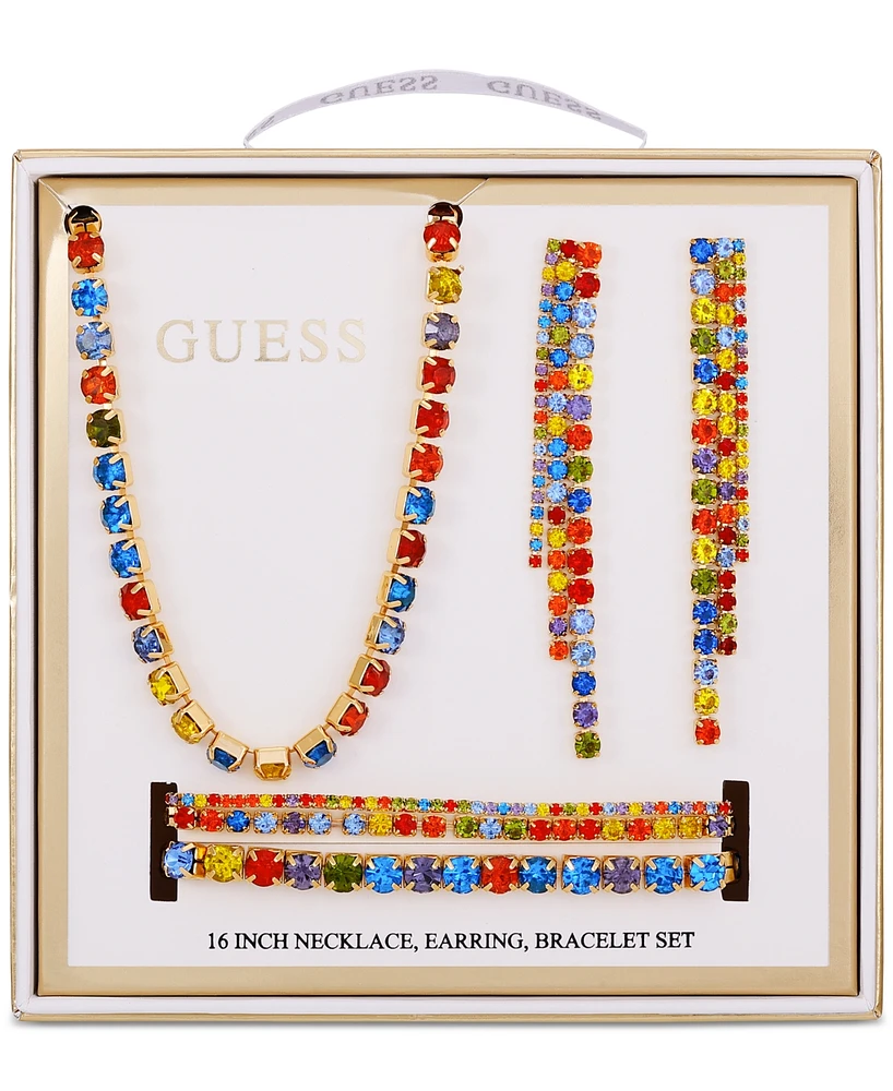Guess 3-Pc. Set Rhinestone Necklace, Stretch Bracelet, Drop Earrings
