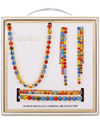 Guess 3-Pc. Set Rhinestone Necklace, Stretch Bracelet, Drop Earrings