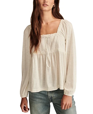 Lucky Brand Women's Lace-Trim Pintucked Knit Top