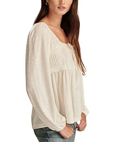 Lucky Brand Women's Lace-Trim Pintucked Knit Top