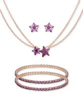 Guess Cubic Zirconia Star Pendant Necklace, Double Stretch Bracelet Stud Earrings Set