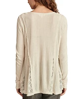 Lucky Brand Women's Henley V-Neck Lace-Godet Swing Top