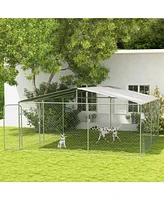 PawHut Dog Kennel Outdoor Dog Run w/ Canopy, 15' x 15' x 7.5'