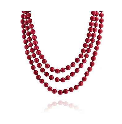 Bling Jewelry Classic Western Style Hand Knotted 10MM Round Ball Bead Endless 70 Inch Long Strand Double Triple Wrap Layer Red Necklace For Women