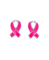 Bling Jewelry Breast Cancer Awareness Pink Ribbon Support Enamel Stud Earrings For Women .925 Sterling Silver