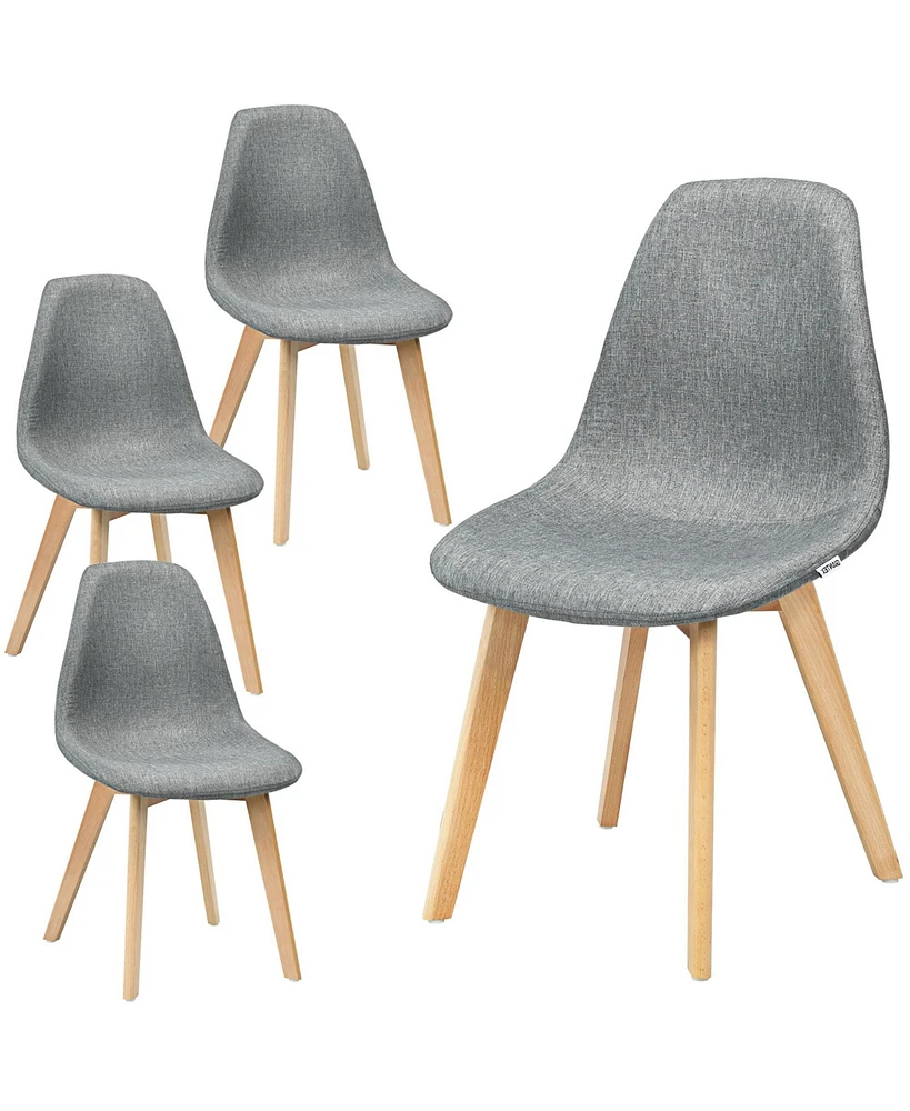 Gymax Set of 4 Dining Chairs Fabric Cushion Kitchen Side Chairs Gray