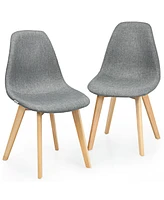 Gymax Set of 4 Dining Chairs Fabric Cushion Kitchen Side Chairs Gray