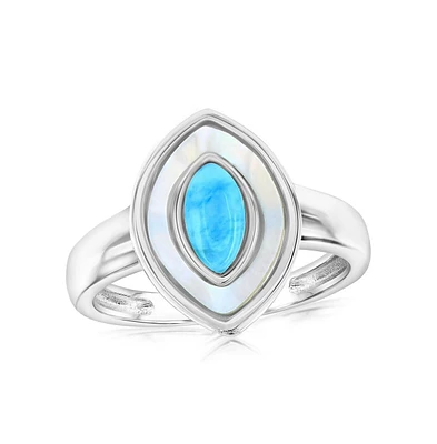 Caribbean Treasures Sterling Silver Mop & Larimar Marquise Ring