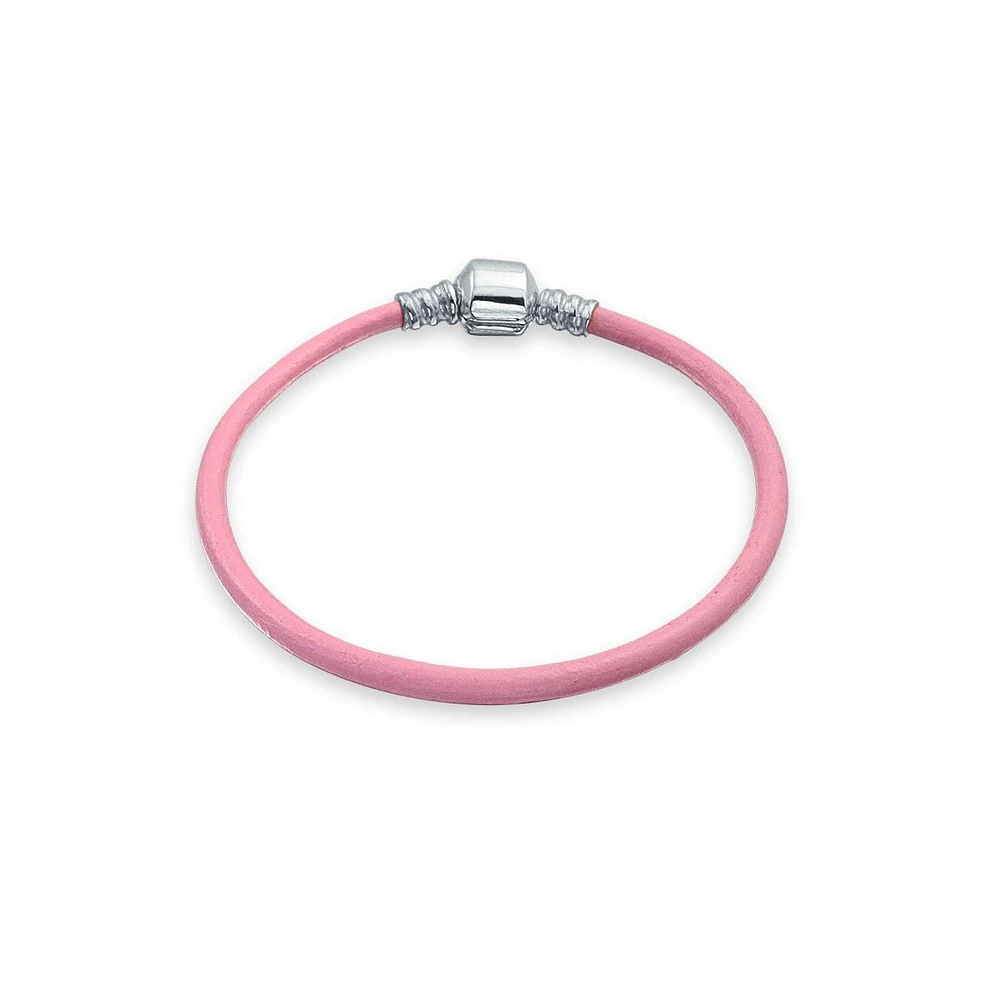 Bling Jewelry Starter Pink Leather Bracelet For Women For Fits European Beads Charm .925 Sterling Silver