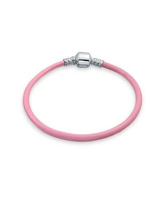 Bling Jewelry Starter Pink Leather Bracelet For Women For Fits European Beads Charm .925 Sterling Silver