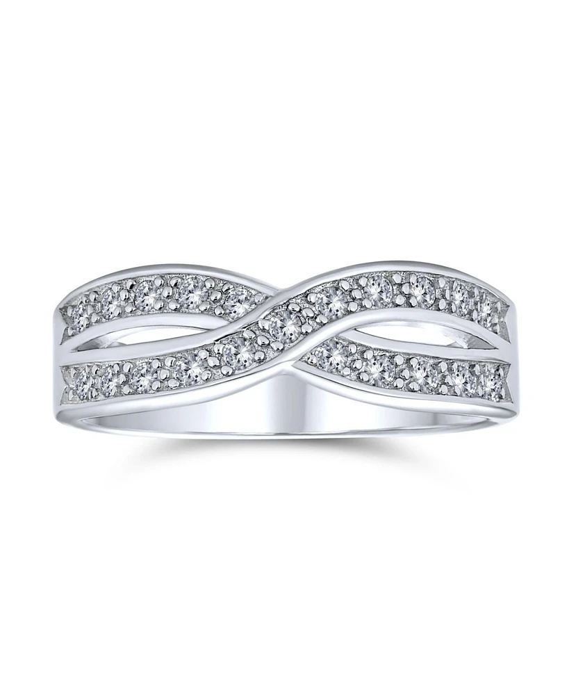 Bling Jewelry Cz Le Circle Twist Pave Cubic Zirconia Criss Cross Infinity Band Ring For Women .925 Sterling Silver