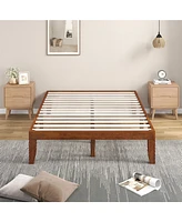 Gymax 14'' Full Size Wooden Platform Bed Frame w/ Strong Slat Support Brown Cherry