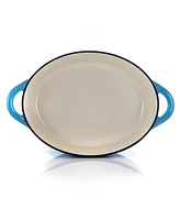 MegaChef 7 Quarts Oval Enameled Cast Iron Casserole Red