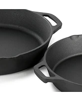 MegaChef 13 Piece Cast Iron Skillet Set with Tempered Glass Lids and Silicone Holders