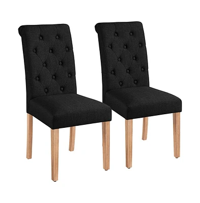 Yaheetech 2PCS High Back Classic Fabric Upholstered Pu Leather Dining Chair