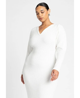 Eloquii Women's V Neck Ribbed Sweater Dress