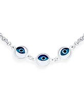 Bling Jewelry Turkish Spiritual Protection Amulet Station Chain Link Three Blue Evil Eye Charm Bracelet For Women Sterling Silver 7.5 Inch