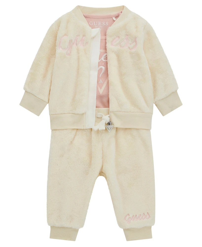 Guess Baby Girl Active Zip-Up Sweatshirt and Pant, 3-Piece Set